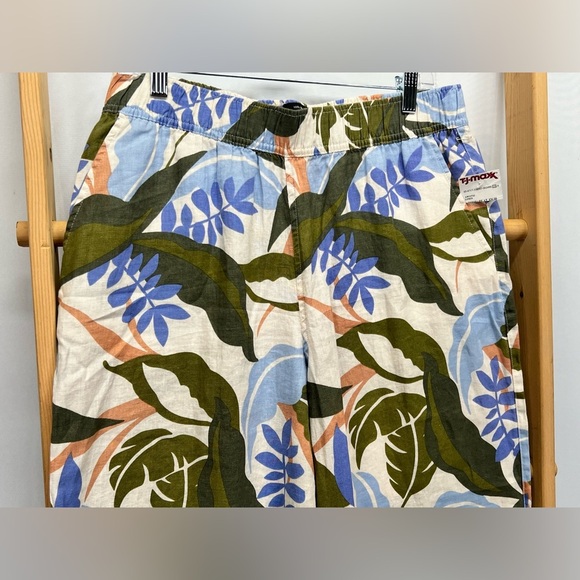 TAHARI 💯 Linen tropical print wide leg crop pants size L. - Picture 6 of 12